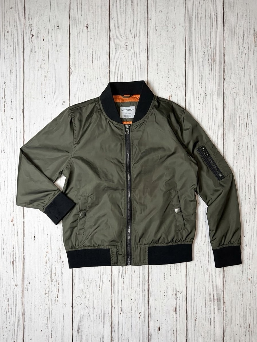 Distortion Boys 5/6 Olive Green Lightweight Flight Bomber Jacket Orange Lining